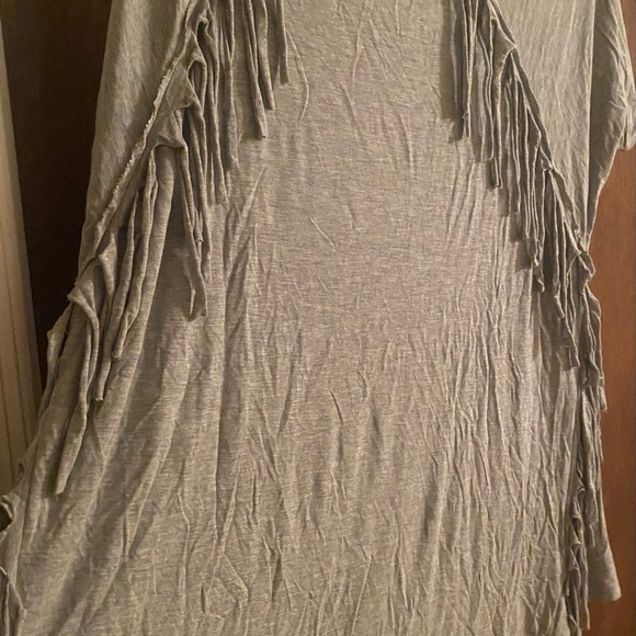 One of my favorites......love this so much.  Grey top/tunic/dress with fringe - Picture 4 of 4